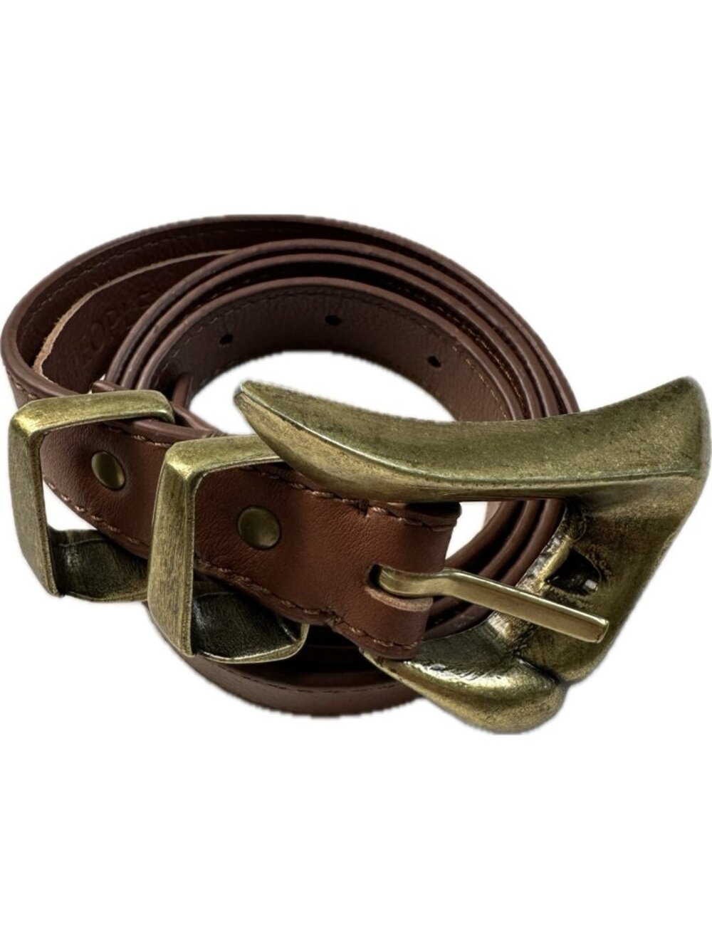 Free People Women’s Billie Leather Belt Brown Big Buckle Medium 36” NWOT